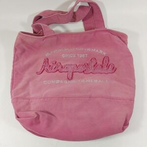 Y2K Aeropostale Canvas Tote Bag Purse Pink Brand Embroidery Silver 2 Straps Aero